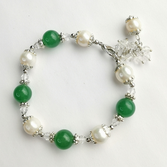 🆕 Baroque Pearl Green Aventurine bracelet - Picture 1 of 6